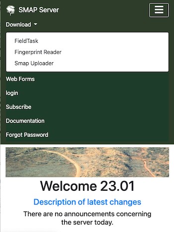 The download menu on the smap server